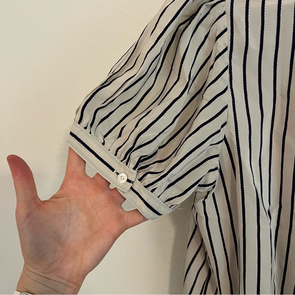 Vintage 100% Silk Ralph Lauren Rugby Striped Ruffle Blouse - Picture 5 of 5